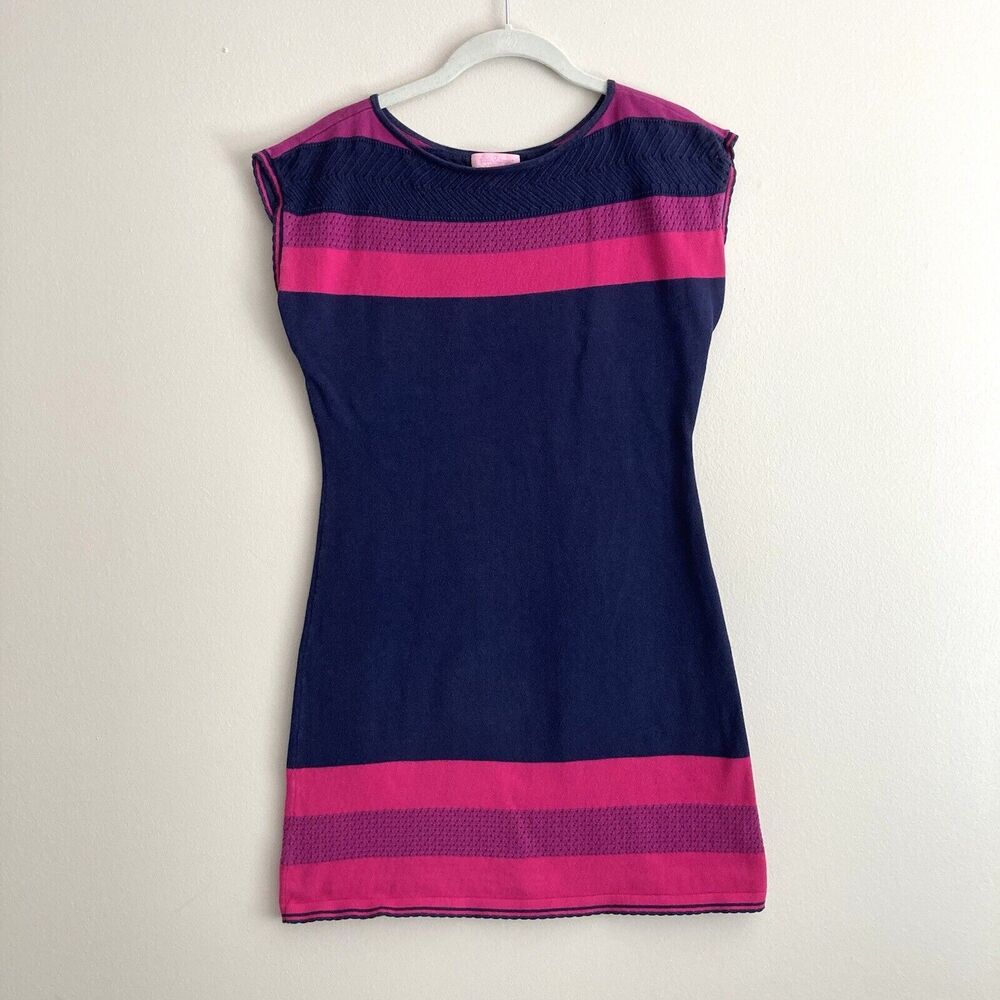 Lilly Pulitzer Womens Sweater Dress Navy Pink Stripes Size Small Short Sleeve